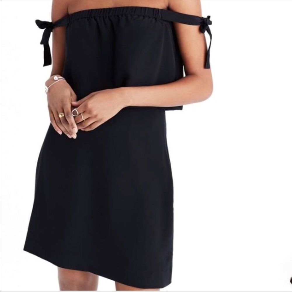 Madewell black silk off the shoulder dress. NWOT
